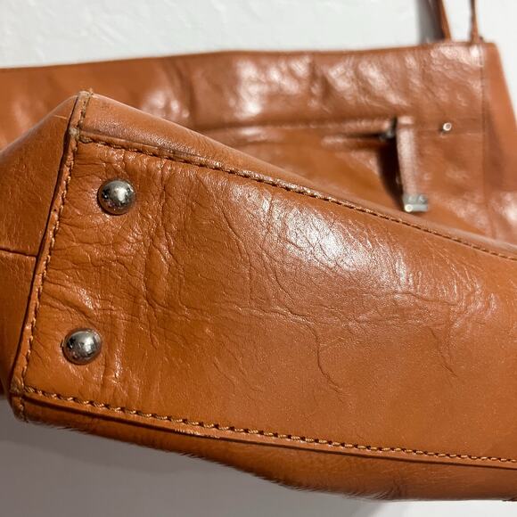 Hobo The Original Tote Bag Shoulder Purse Tan Camel Leather Pockets Double - Picture 9 of 16